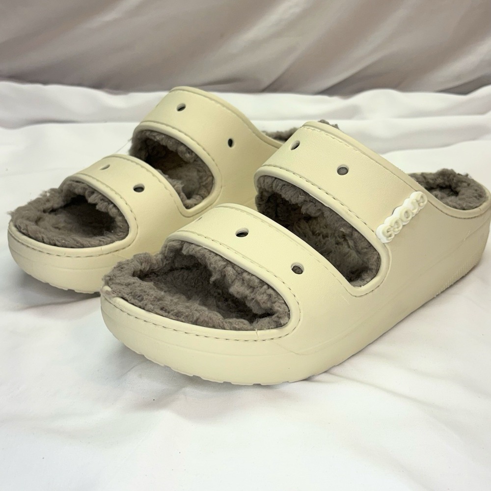 Crocs Cozzzy Sandals Men's 9 / Women's 11 Bone Mushroom Fur Lined Slides